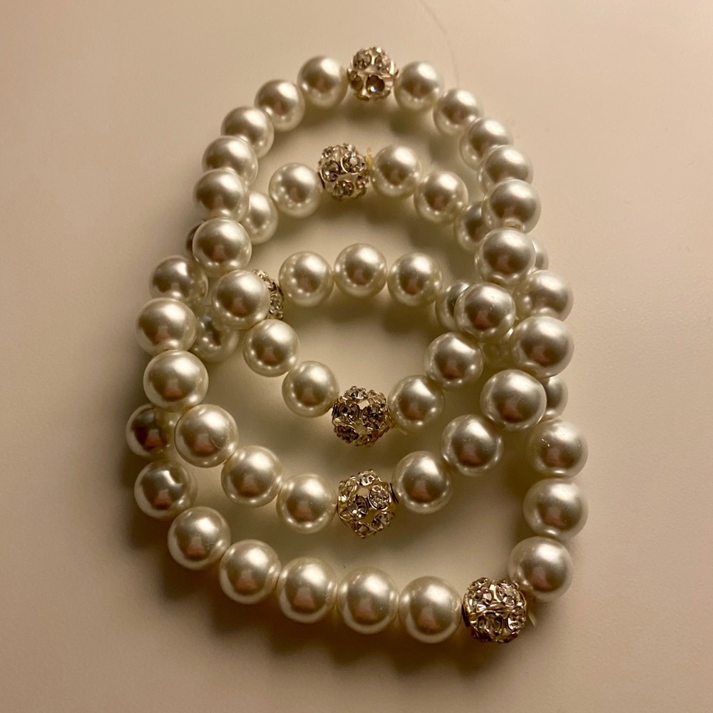 Three stacked beaded bracelets!